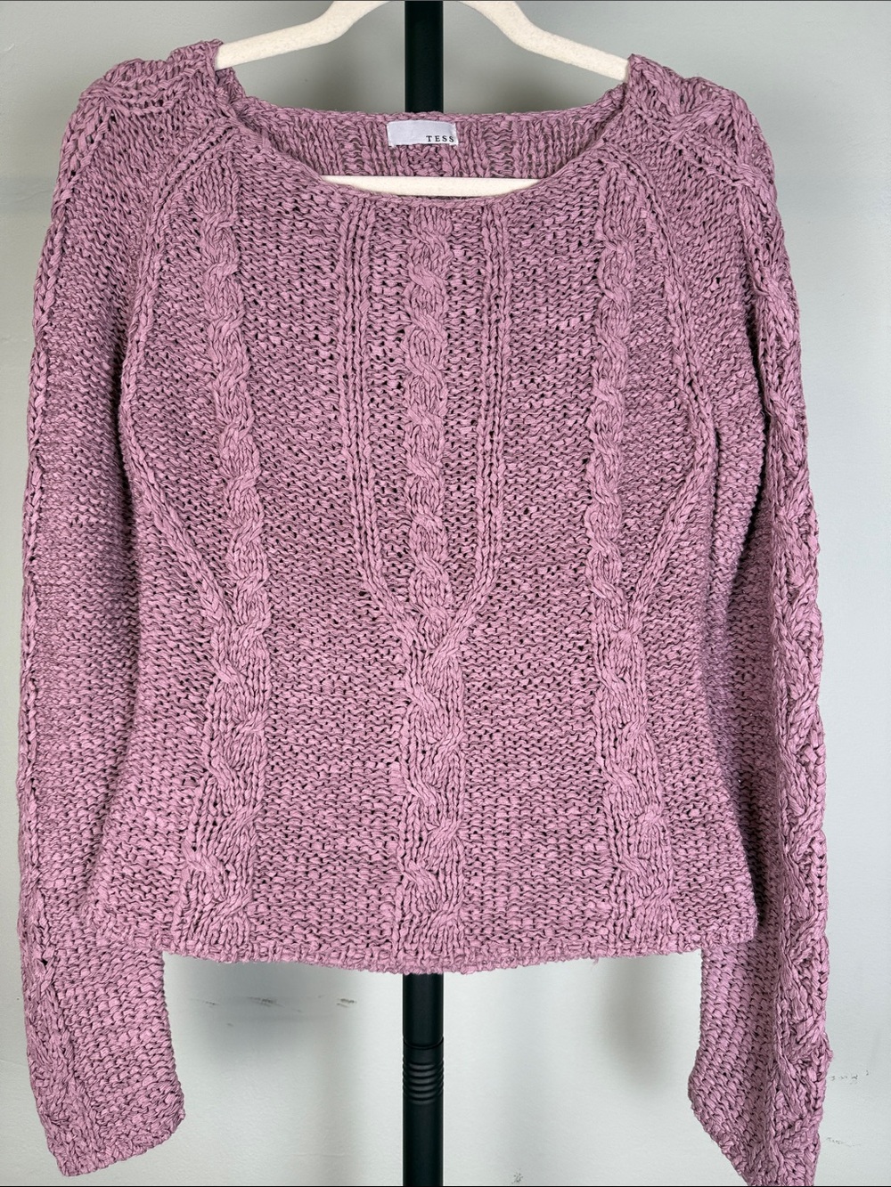 ✨TESS Vintage 90s Mauve Pink Chunky Cable Knit Sweater EUC Size Small